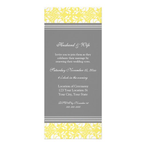 Lemon Gray Damask Wedding Vow Renewal Invitations