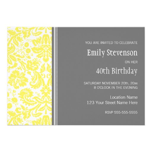 Lemon Grey 40th Birthday Party Invitation