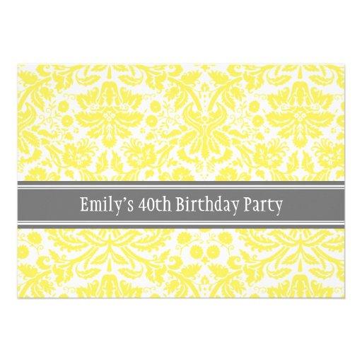 Lemon Grey 40th Birthday Party Invitation