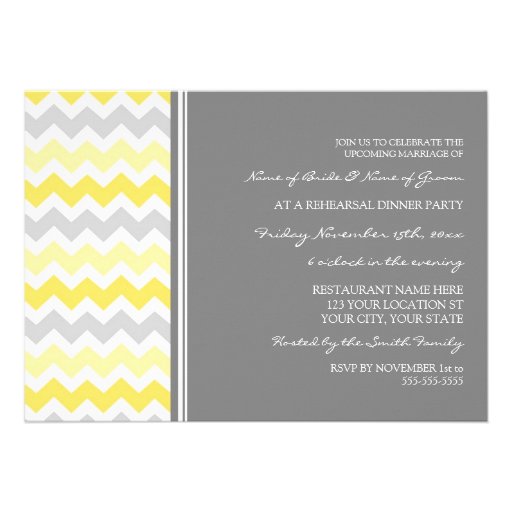 Lemon Grey Chevron Rehearsal Dinner Party Card