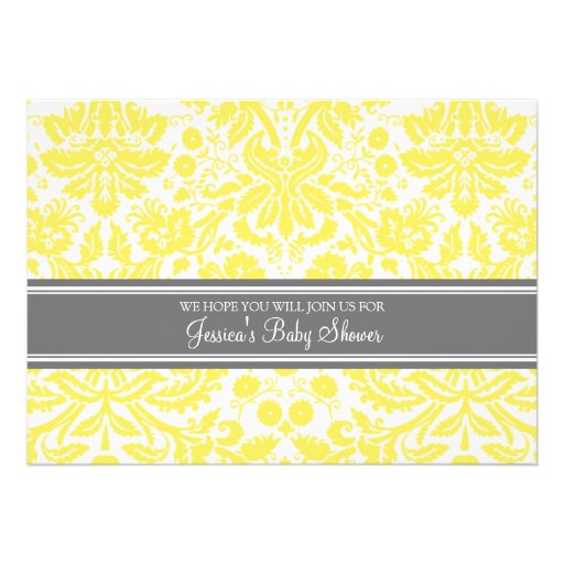 Lemon Grey Damask Custom Baby Shower Invitations