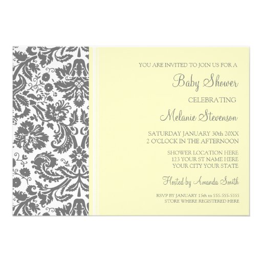 Lemon Grey Damask Custom Baby Shower Invitations