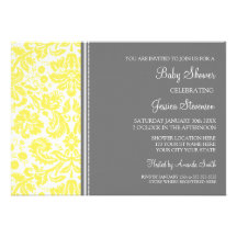 Lemon Grey Damask Custom Baby Shower Invitations