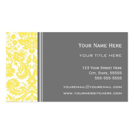 Lemon Grey Damask Floral Business Cards (back side)