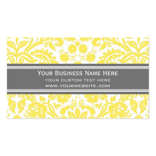 Lemon Grey Damask Floral Business Cards (front side)