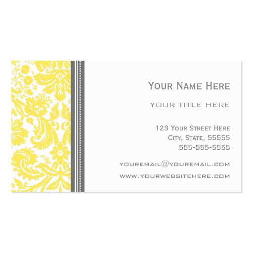 Lemon Grey Damask Floral Business Cards (back side)