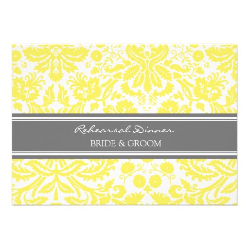 Lemon Grey Damask Rehearsal Dinner Party Personalized Announcements