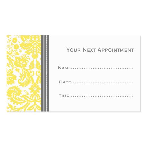 Lemon Grey Damask Salon Appointment Cards Business Card Template (back side)