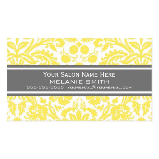 Lemon Grey Damask Salon Appointment Cards Business Card Template (front side)