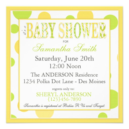 Lemon Lime Dots Baby Shower Invitations