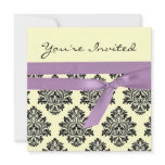 Lemon &amp; purple linen Damask baby shower invite