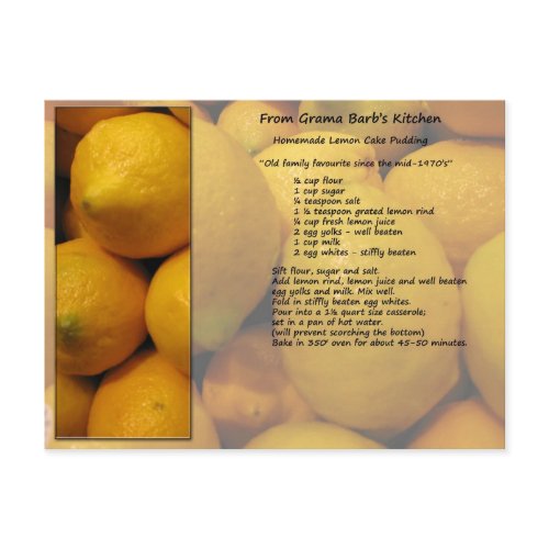 Lemon Recipe Postcard postcard