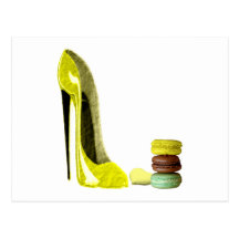 Lemon Stiletto Shoe and Macaroons Art Postcards
