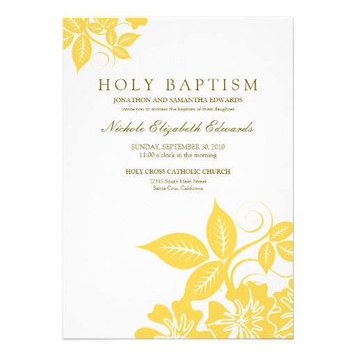 Lemon Yellow Floral Holy Baptism Invitation