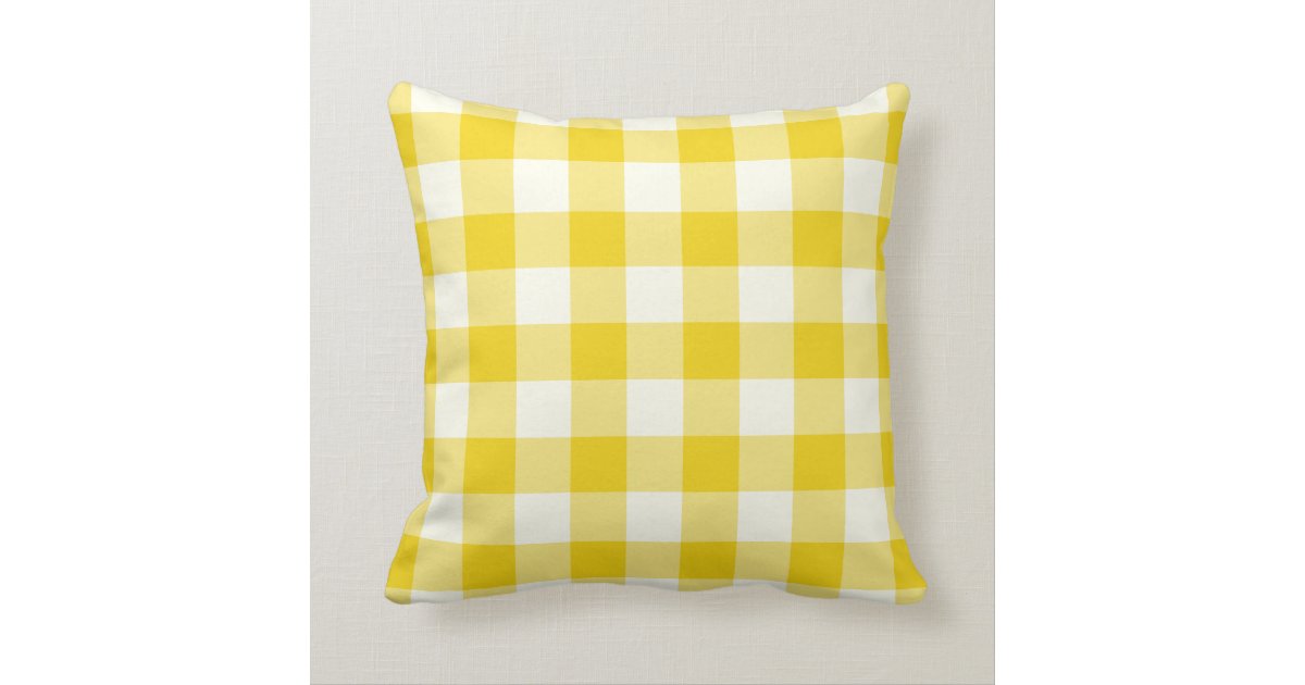 Lemon Yellow Gingham Throw Pillow Zazzle