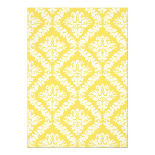 Lemon yellow, grey damask wedding bridal shower custom invitations