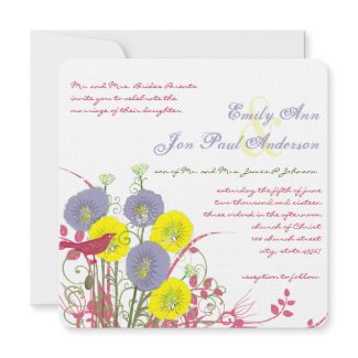Lemon Yellow Violet Deep Pink Wild Flower Wedding invitation