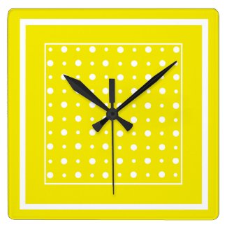 Lemon Yellow Wall Clock, White Polka Dots