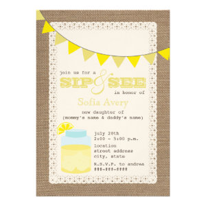 Lemonade Burlap Inspired Sip And See Invitation