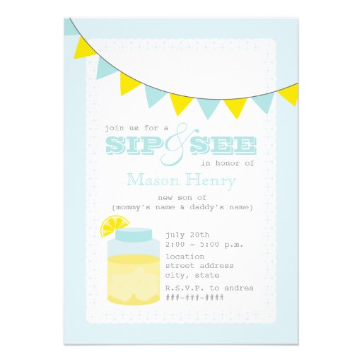 Lemonade Sip And See Baby Boy Custom Invitation