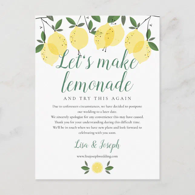 Lemons Change The Date Postponed Cancelled Photo Postcard Zazzle