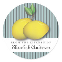 Lemons on Blue Shabby Chic From the Kitchen Label Round Stickers