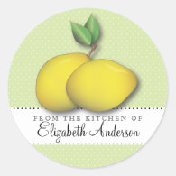 Lemons on Green Polka Dot From the Kitchen Label Round Sticker