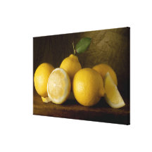lemons on wood stretched canvas print