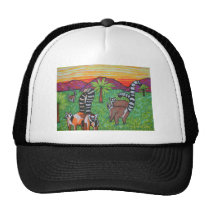 Lemurs in the grass trucker hat