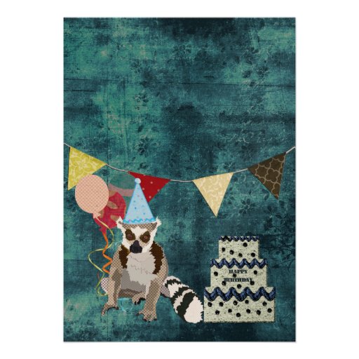 Lemurs Navy Birthday Invitation