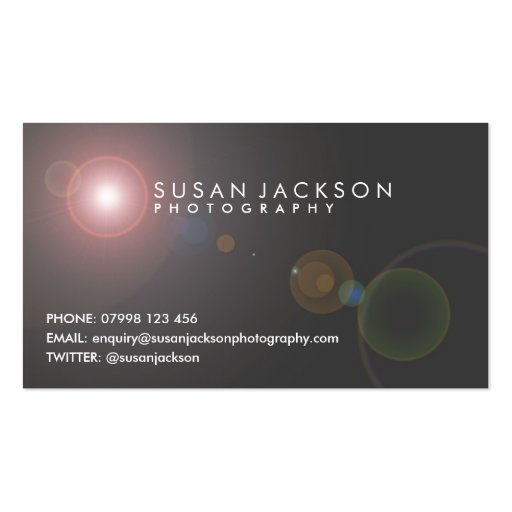 Lens Flare Photographers Business Card (front side)