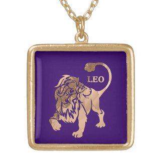 Leo Lion Deep Purple Zodiac Necklace  - Locket