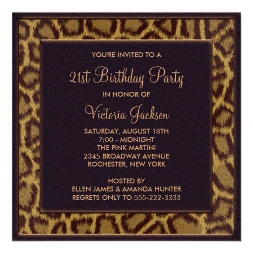 Leopard 21st Birthday Party Invitation (front side)