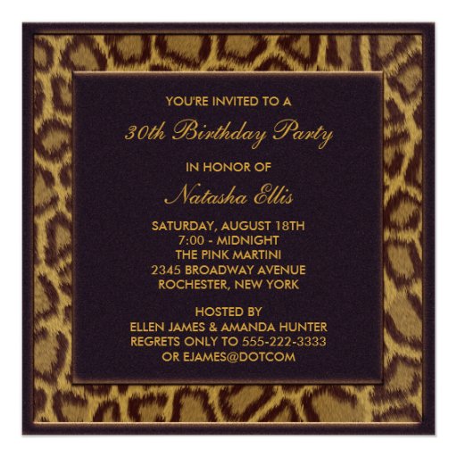 Leopard 30th Birthday Party Invitations