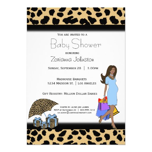 Leopard And Blue Print African American Mommy Personalized Announcements