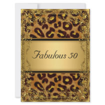 Leopard  and Gold Fabulous at 50 Birthday Party Personalized Announcement