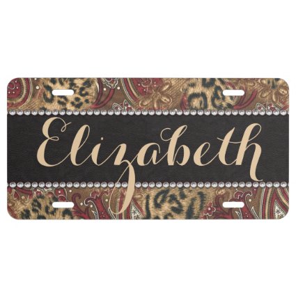Leopard and Paisley Pattern Print to Personalize License Plate
