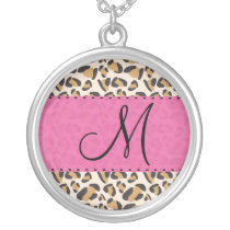 leopard and pink initial necklace necklaces