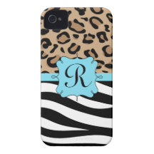 Leopard and Zebra Print Personalized Monogram Case-Mate iPhone 4 Case