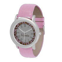 Leopard animal print pink name wrist watch at Zazzle