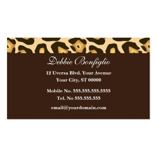 Leopard Animal Print Stylish Business Card (back side)