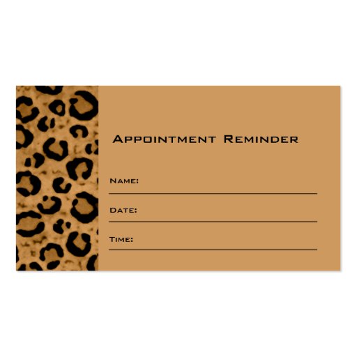 Leopard Appointment Reminder Card Business Card Template (back side)