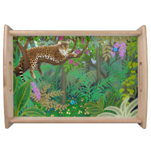 Leopard at Rest in Central American Jungle Tray Serving Platters