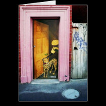 Leopard at the door graffiti, Brighton cards