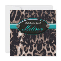 Leopard Bachelorette Party Flower Jewel Blue Announcements