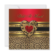 Leopard Birthday Wild At Heart Black Gold Red 2 invitation