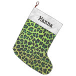 Leopard Black and Green Print Large Christmas Stocking