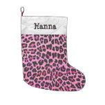 Leopard Black and Hot Pink Large Christmas Stocking