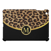 Leopard Black Gold Monogram iPad Mini Covers