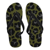 Leopard Black green khaki Animal Print Flip-Flops